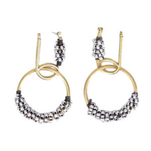Seed Bead Hoop Earrings Goldtone Metal